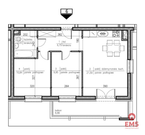 Trzy pokoje, do wejścia, nowy blok.