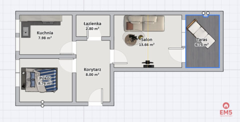 2 pokoje 44m2 Ul.Dubois