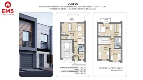 Dom szeregowy 125 m2,  Zaścianki