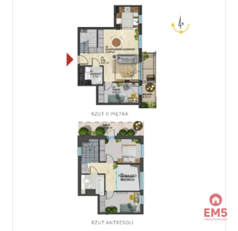 Apartament z antresolą i tarasem na dachu .